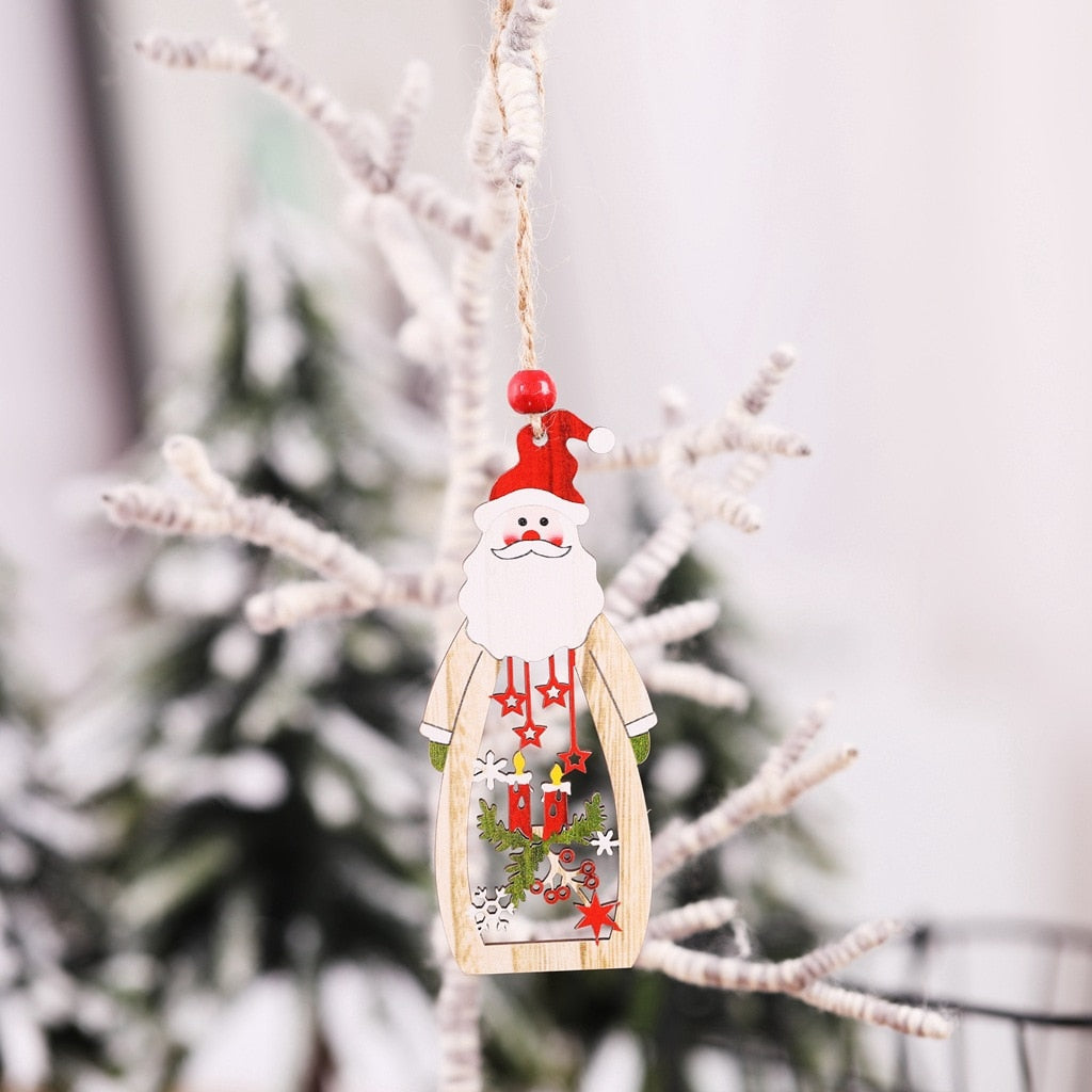 Wooden Christmas Ornaments Set of 3 Rustic Holiday Decor