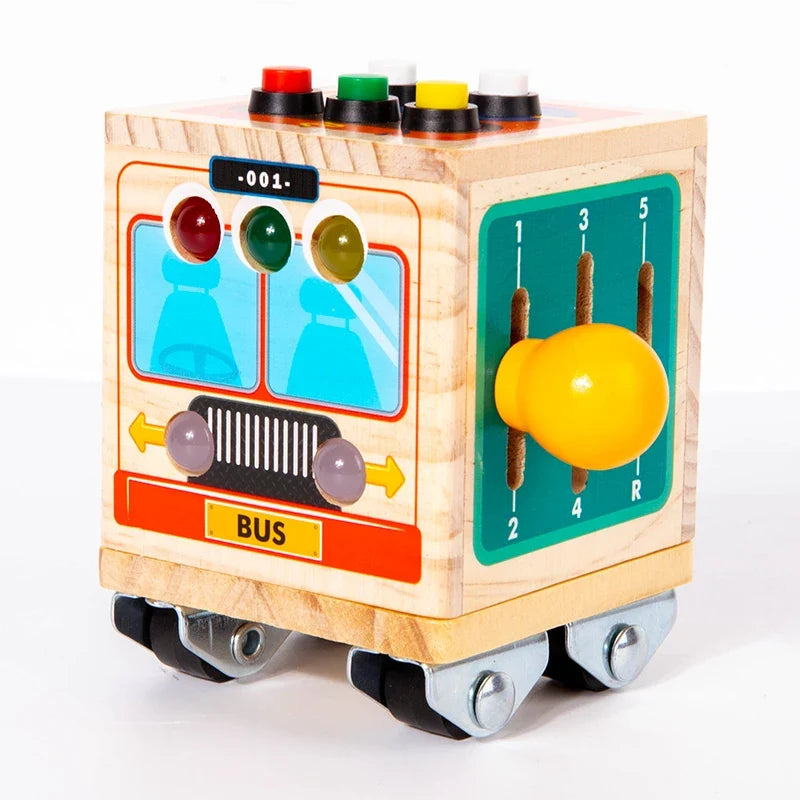 Wooden Montessori Activity Bus for Fine Motor Play