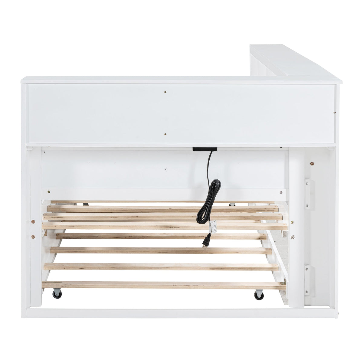 White Wood Twin Daybed with Trundle and USB Charging