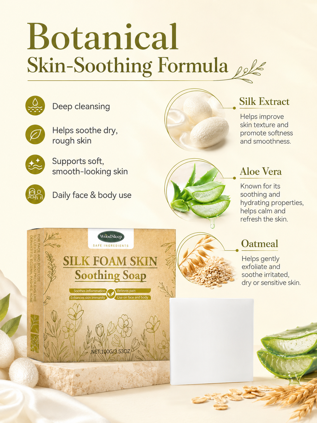 Moisturising Soap Bar for Sensitive Skin — Silk, Aloe & Oat