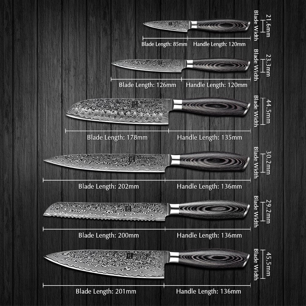 Damascus Kitchen Knife Set: 6-Piece Razor-Sharp Edge