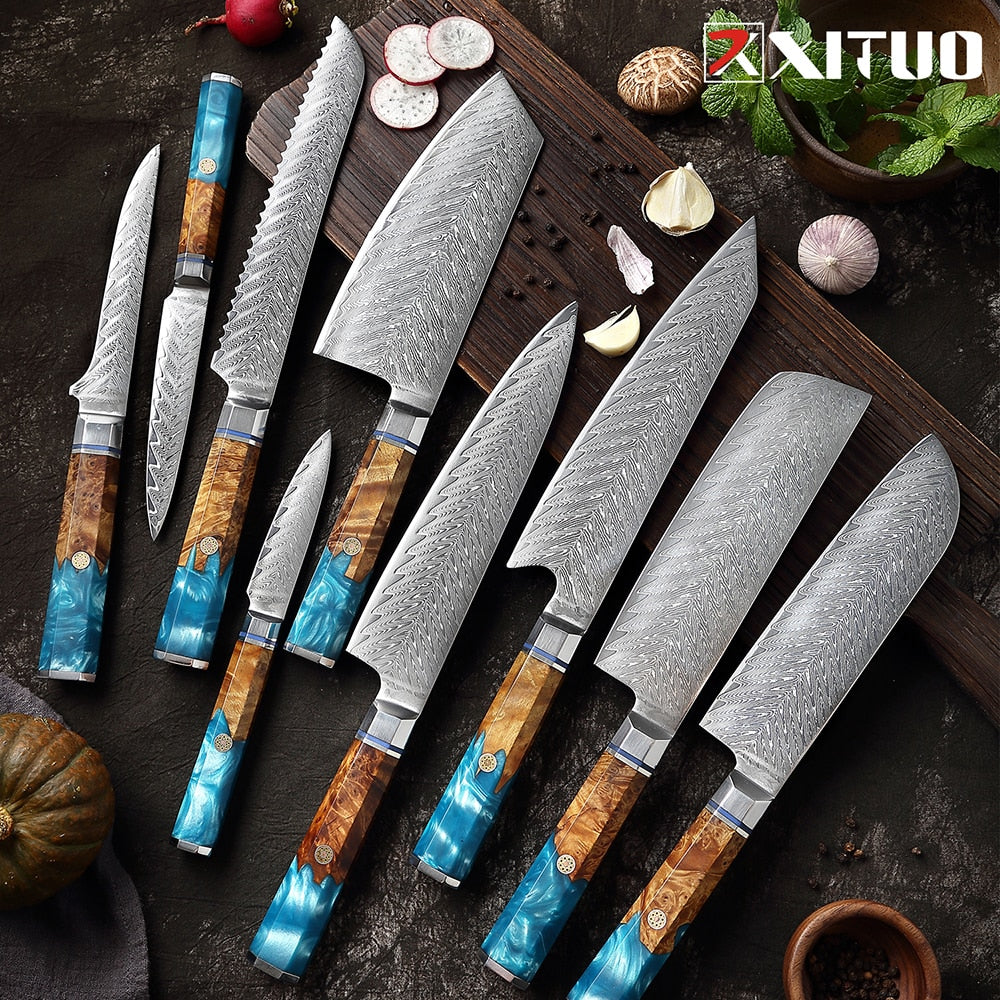 Damascus Chef Knife Set 9 Pieces for Every Kitchen Task