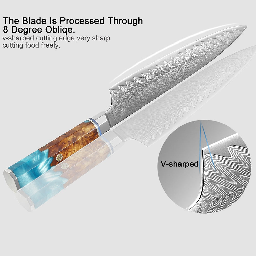 Damascus Chef Knife Set 9 Pieces for Every Kitchen Task