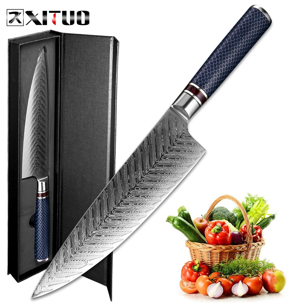 Damascus Chef Knife 8-Inch VG-10 Sharp Gyutou Kitchen