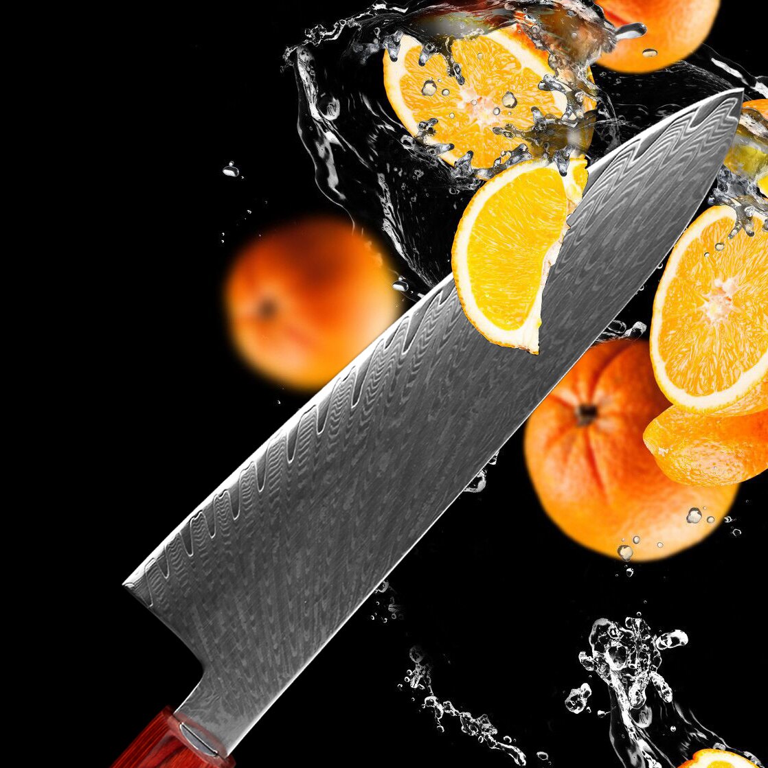 Damascus Chef Knife with VG10 Steel and Pakka Handle