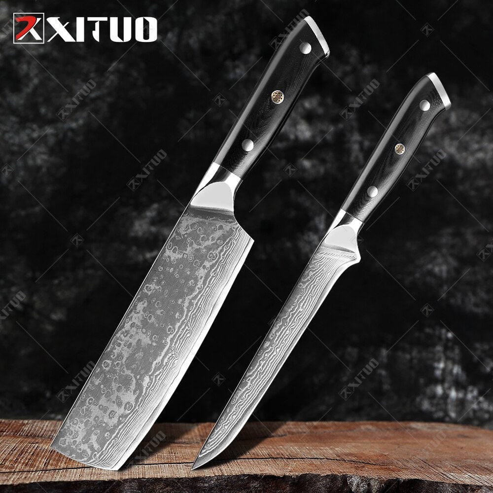Damascus Chef Knife Set: 8-Piece VG10 Core Kitchen Set