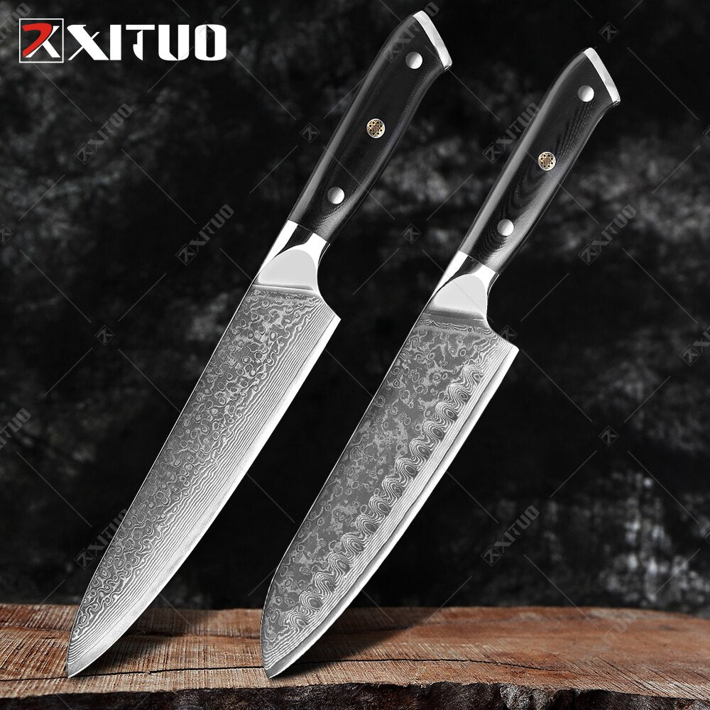 Damascus Chef Knife Set: 8-Piece VG10 Core Kitchen Set