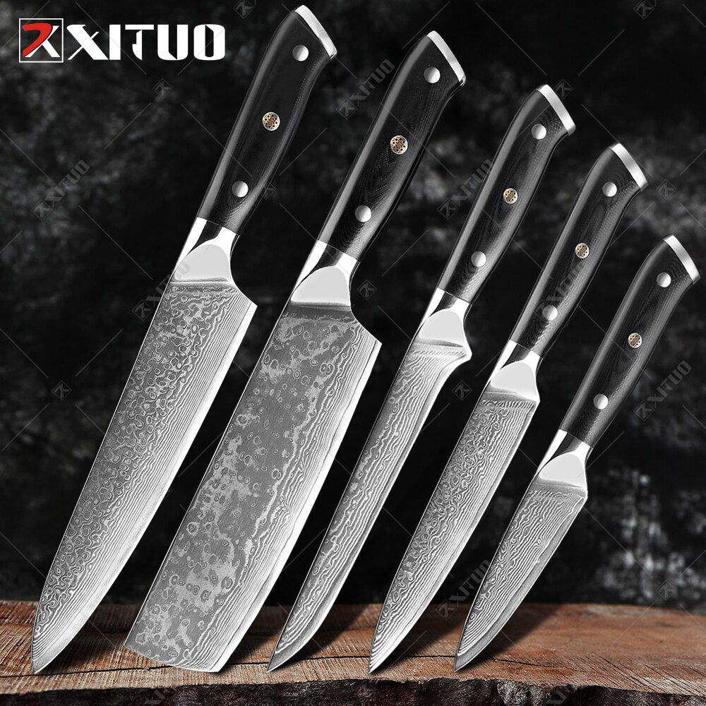 Damascus Chef Knife Set: 8-Piece VG10 Core Kitchen Set