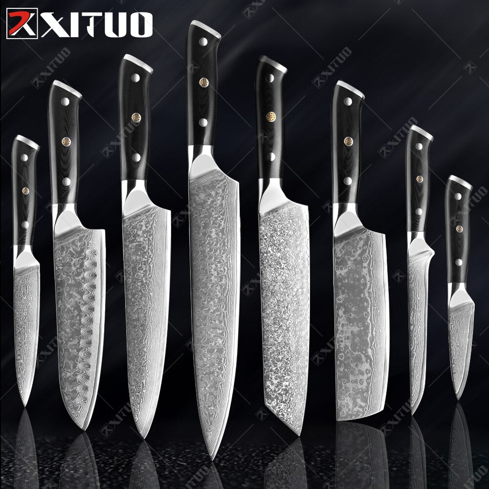 Damascus Chef Knife Set: 8-Piece VG10 Core Kitchen Set