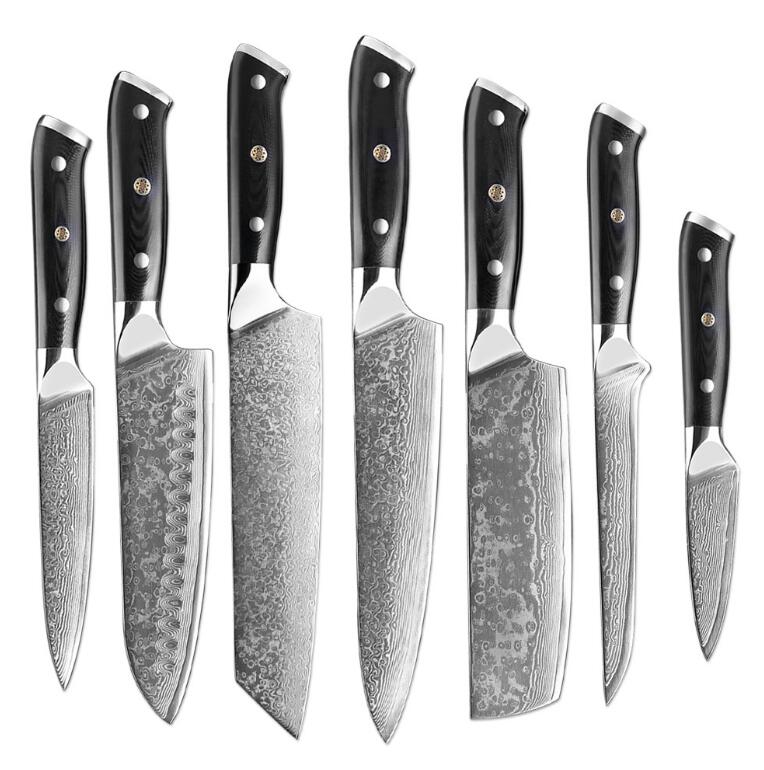 Damascus Chef Knife Set: 8-Piece VG10 Core Kitchen Set