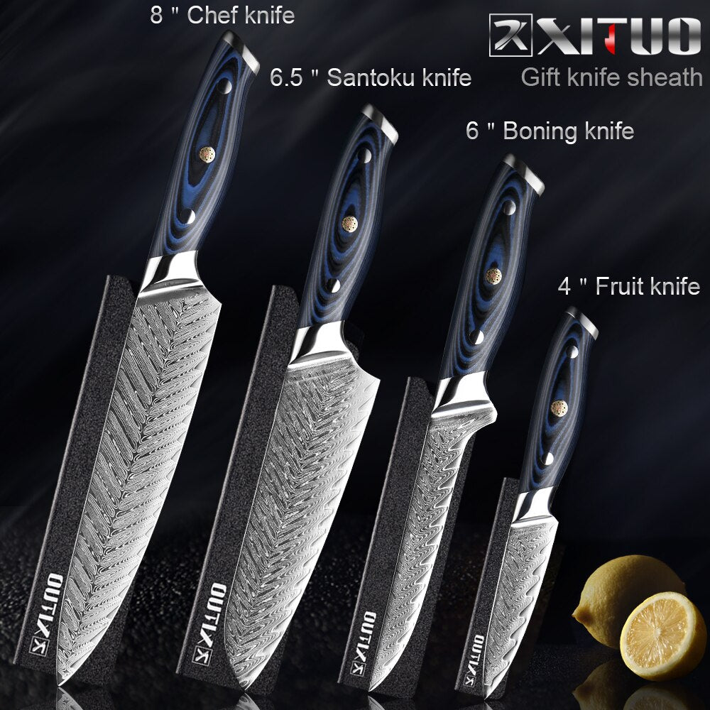 Damascus Chef Knife Set, 4-Piece Sharp V-Edge Kitchen