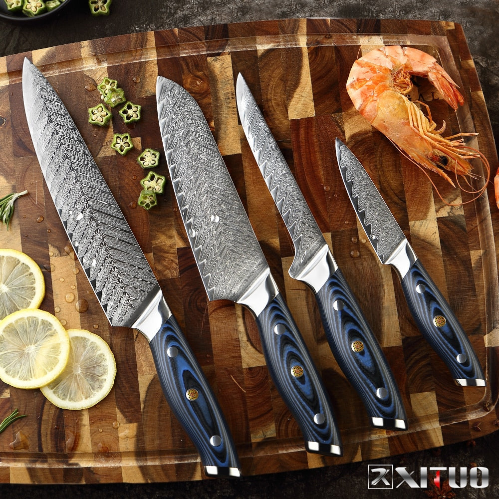 Damascus Chef Knife Set, 4-Piece Sharp V-Edge Kitchen