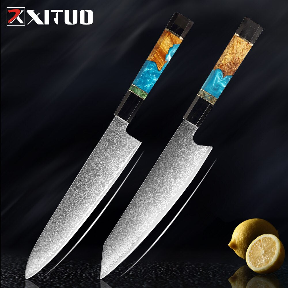 Damascus Chef Knife Set 6-Piece with Resin Handles