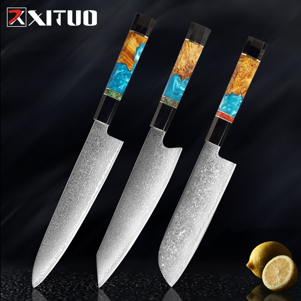 6-Piece Damascus Steel Kitchen Knife Set, Sharp V-Edge