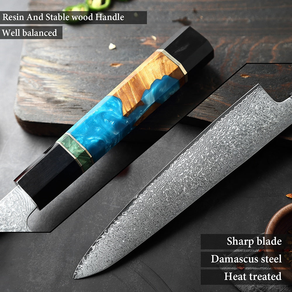 Damascus Chef Knife Set 6-Piece with Resin Handles