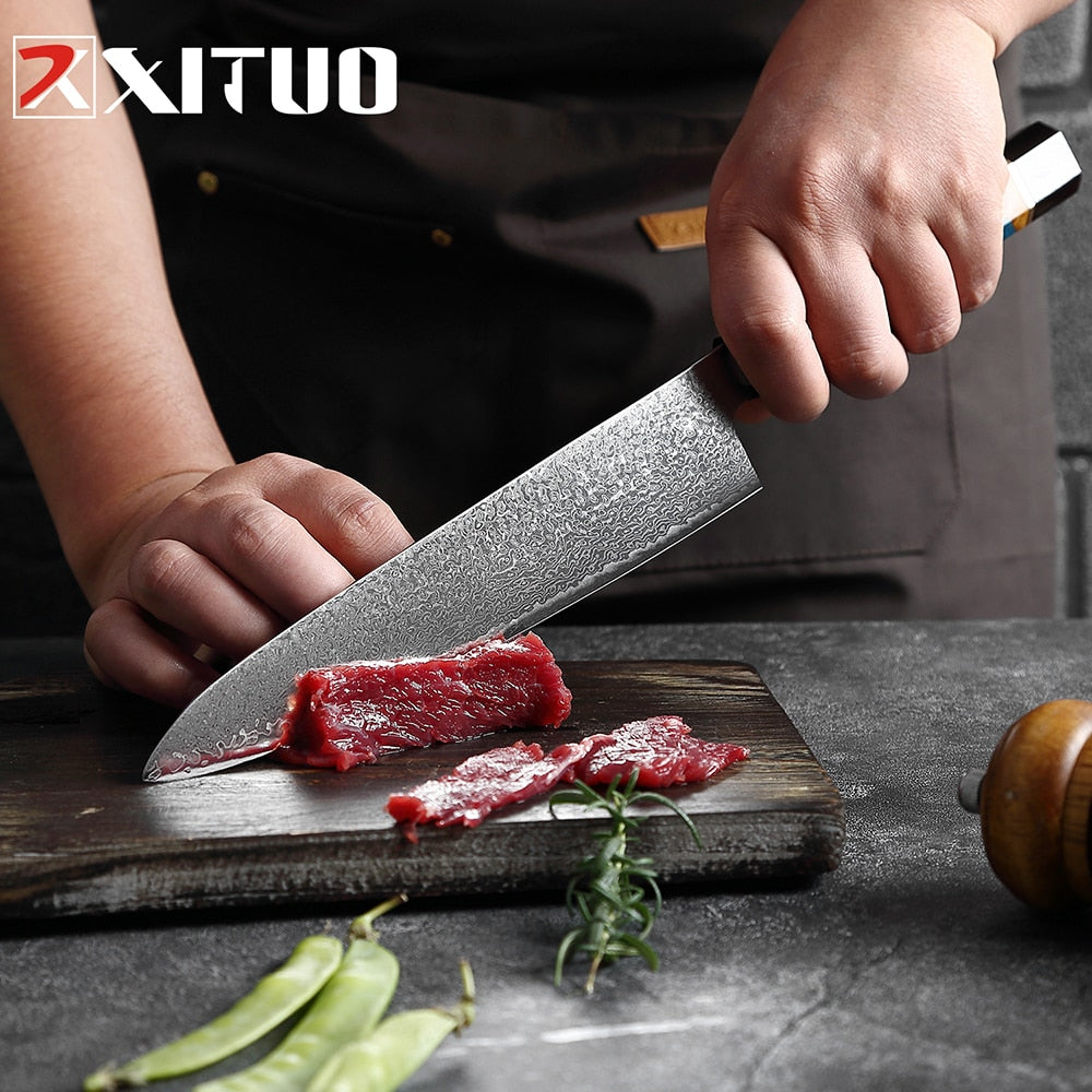 6-Piece Damascus Steel Kitchen Knife Set, Sharp V-Edge