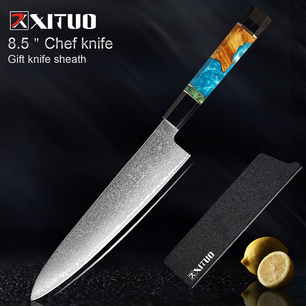 6-Piece Damascus Steel Kitchen Knife Set, Sharp V-Edge