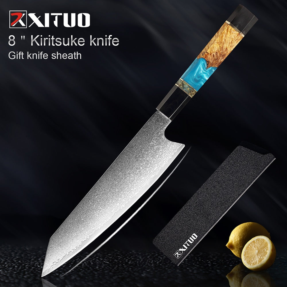 Damascus Chef Knife Set 6-Piece with Resin Handles