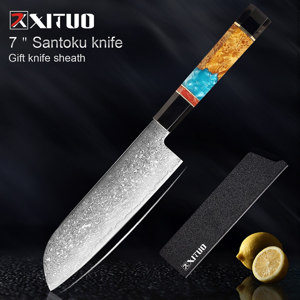 6-Piece Damascus Steel Kitchen Knife Set, Sharp V-Edge
