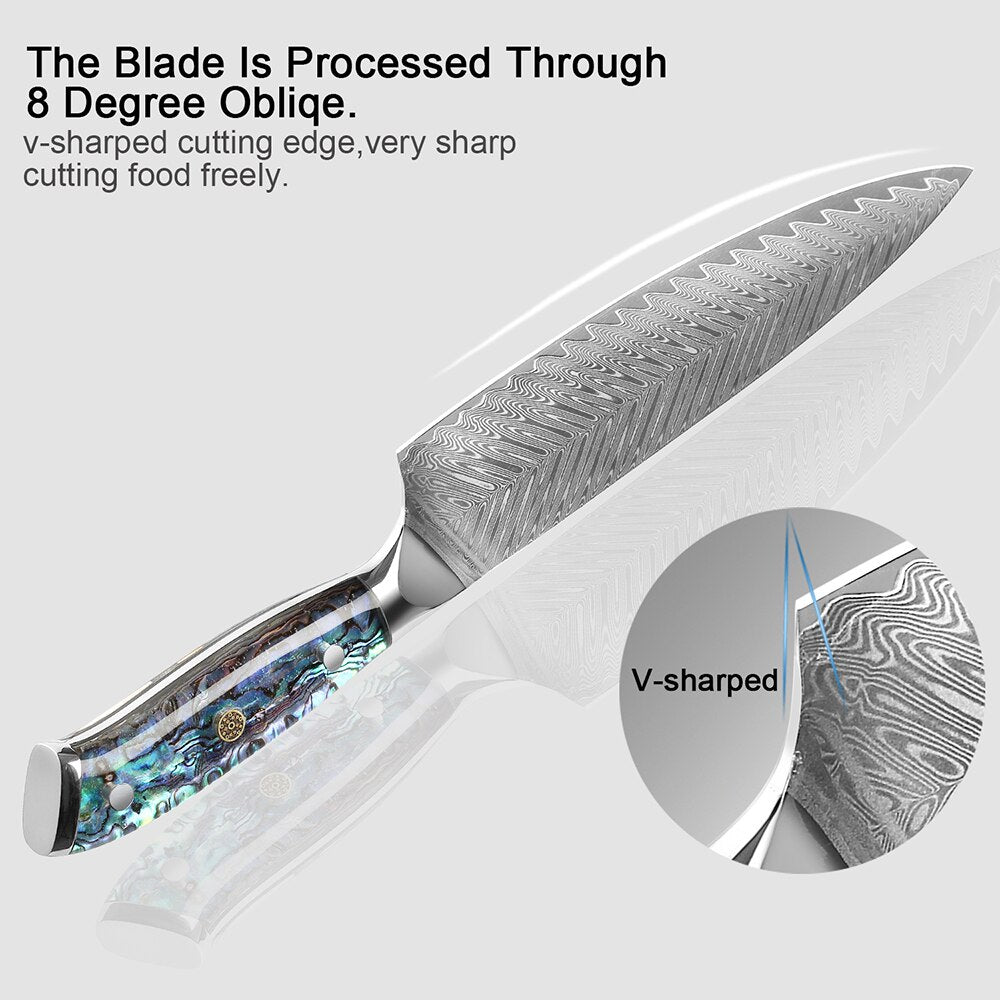 Damascus Steel Knife Set with Abalone Shell Handles