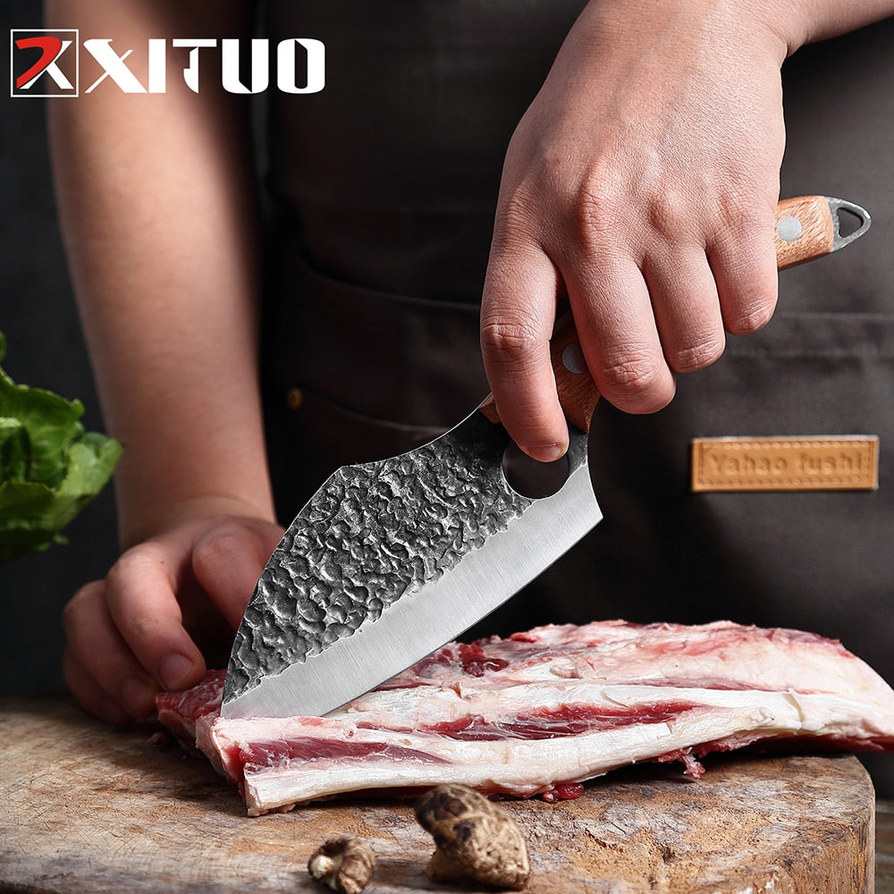 Hand-Forged Carbon Steel Boning Knife with Leather Sheath