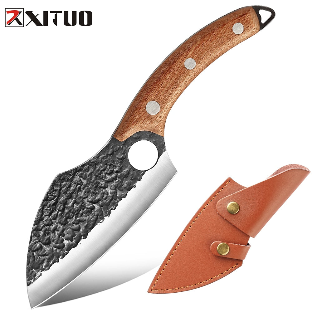 Hand-Forged Carbon Steel Boning Knife with Leather Sheath