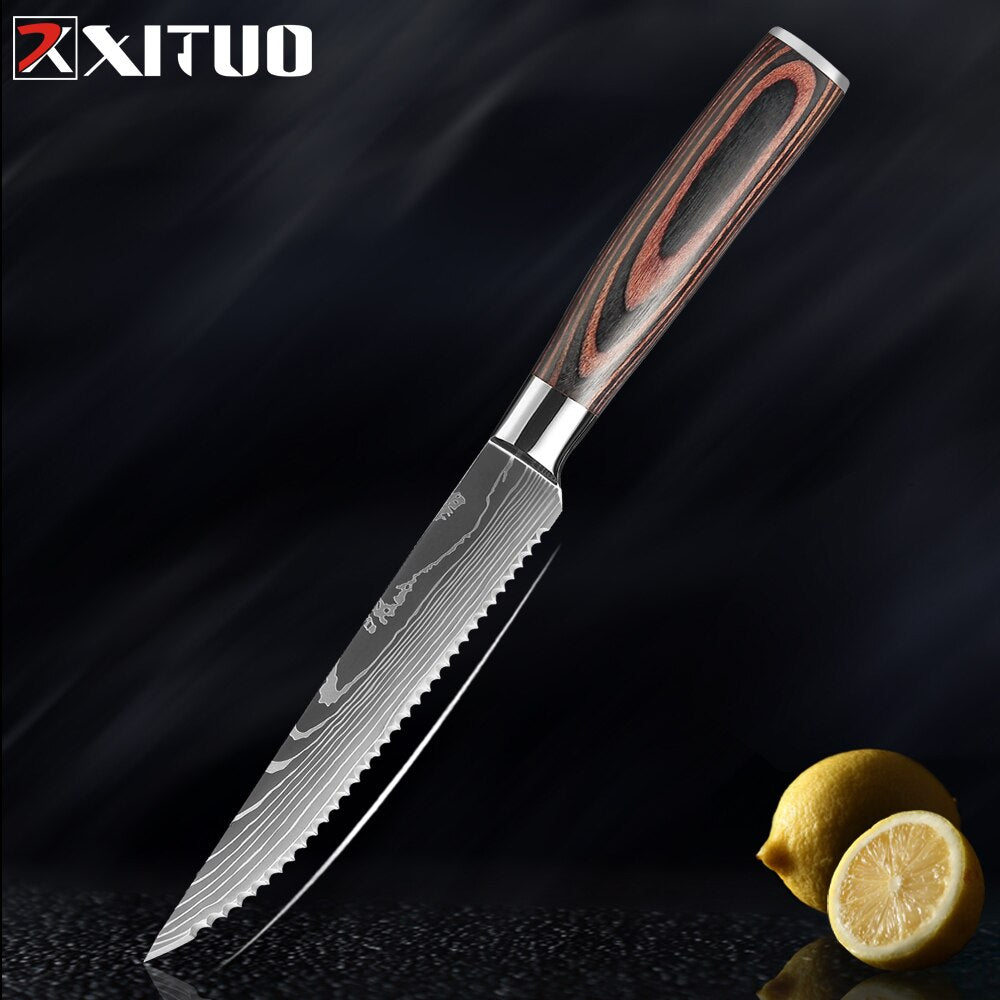 Serrated Steak Knife Set, Sharp 7CR17 Stainless Blades