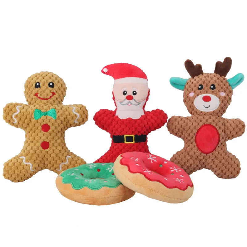 Christmas Dog Plush Toys, 4-Piece Squeaky Toy Set