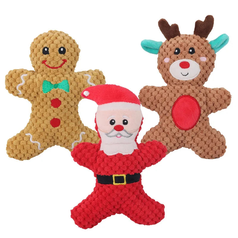 Christmas Dog Plush Toys, 4-Piece Squeaky Toy Set