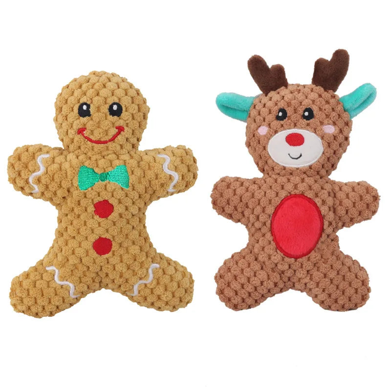 Christmas Dog Plush Toys, 4-Piece Squeaky Toy Set