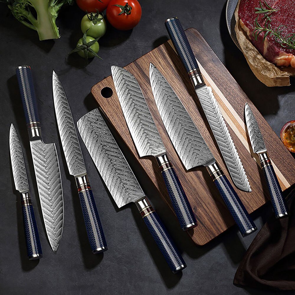 67-Layer Damascus Chef Knife Set, 9 Pcs VG10 Steel