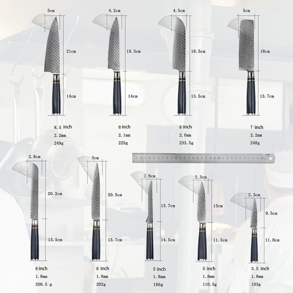 67-Layer Damascus Chef Knife Set, 9 Pcs VG10 Steel