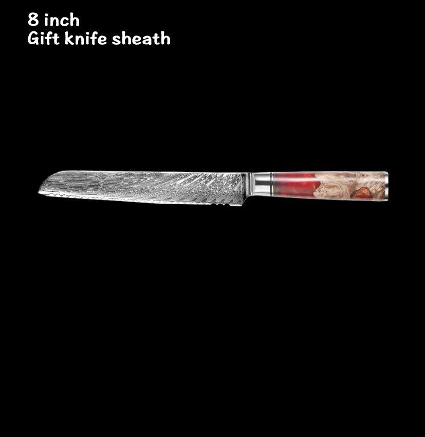 8-Piece Damascus Kitchen Knife Set with Blue Resin Handles