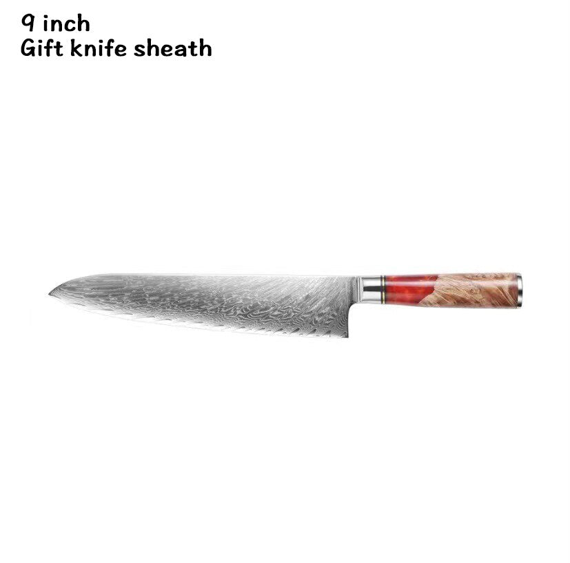 8-Piece Damascus Kitchen Knife Set with Blue Resin Handles