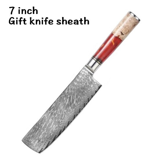 8-Piece Damascus Kitchen Knife Set with Blue Resin Handles