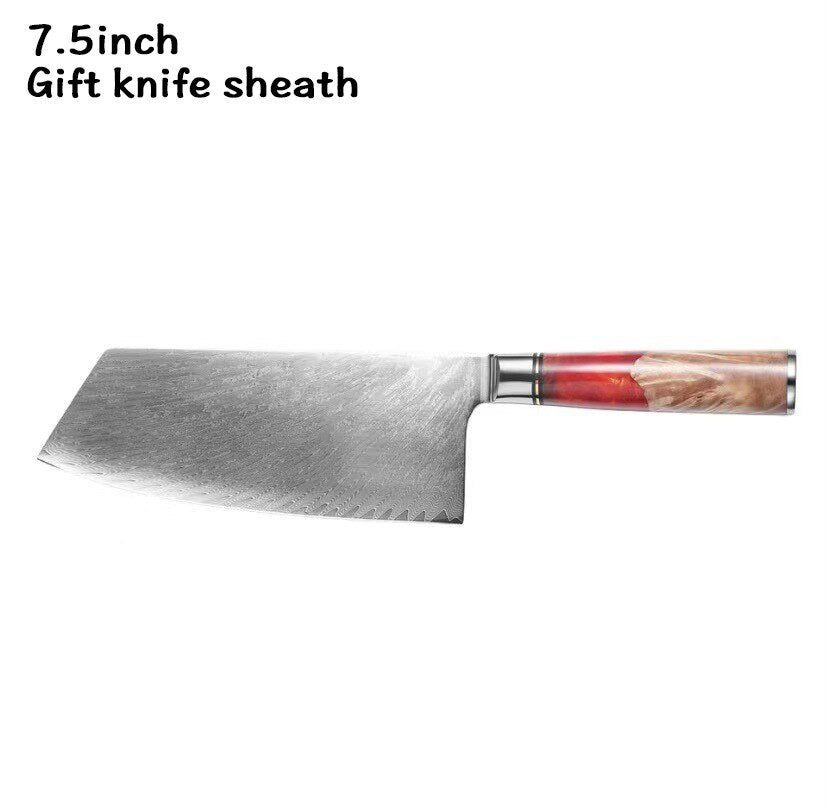 8-Piece Damascus Kitchen Knife Set with Blue Resin Handles