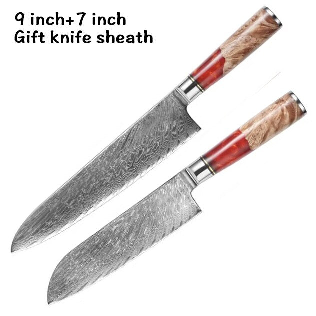 8-Piece Damascus Kitchen Knife Set with Blue Resin Handles