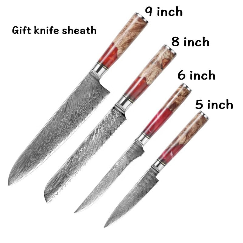 8-Piece Damascus Kitchen Knife Set with Blue Resin Handles