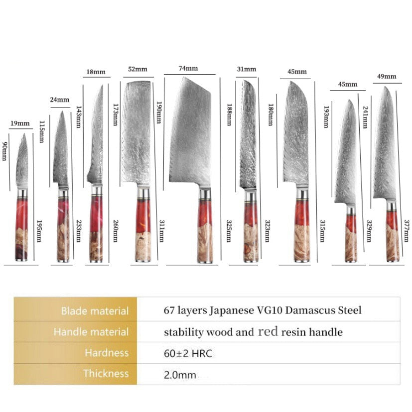 8-Piece Damascus Kitchen Knife Set with Blue Resin Handles