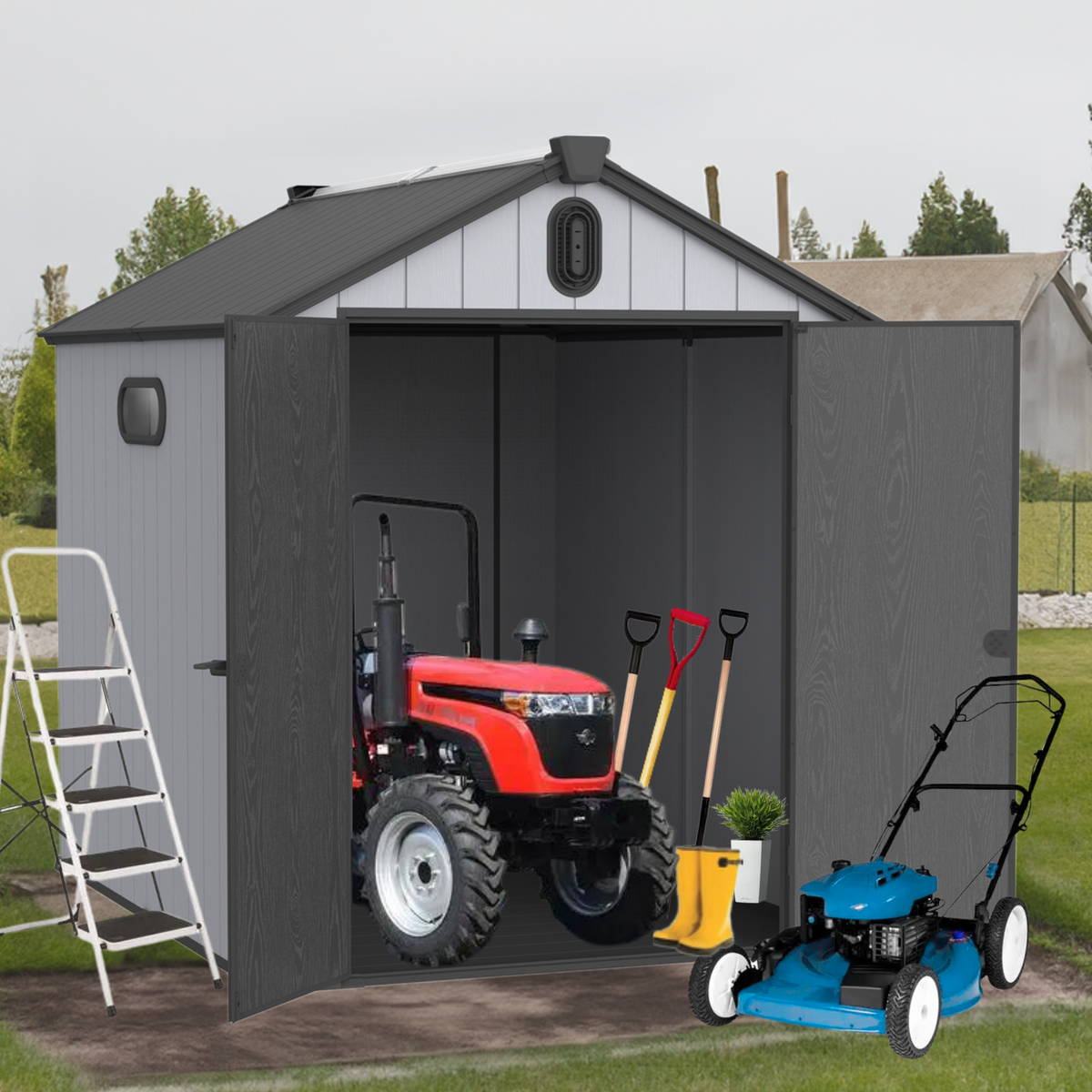 6x8 ft Plastic Storage Shed for Garden Tools & Mowers