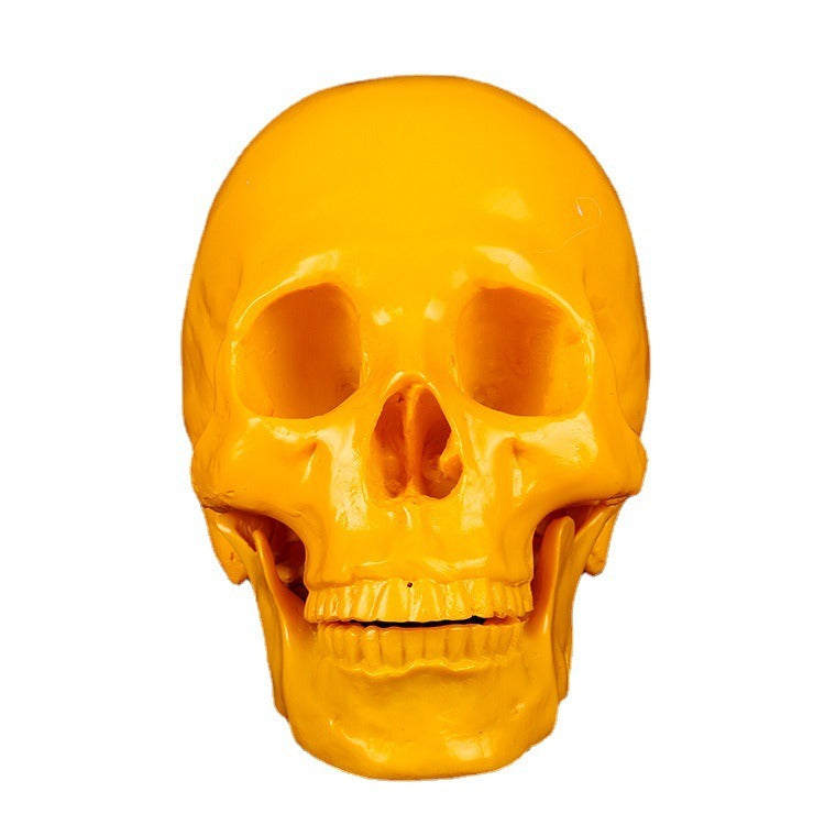 Yellow Resin Skull Ornament | Glossy Anatomical Decor