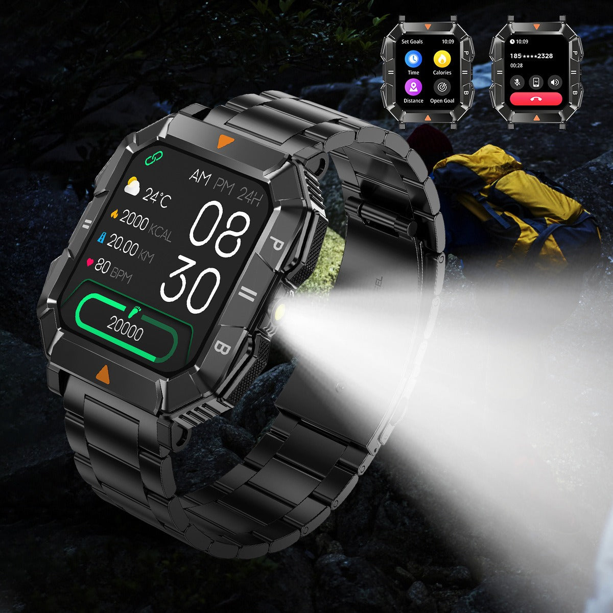 Rugged Smartwatch with Calls, GPS and LED Flashlight