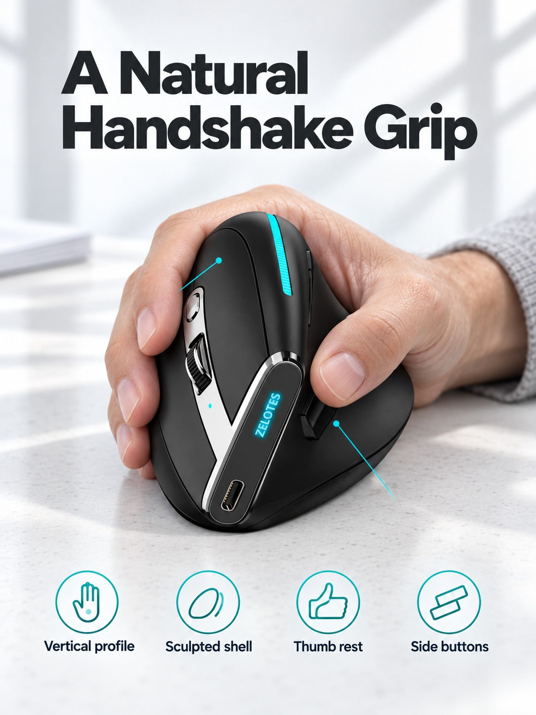 Vertical Ergonomic Mouse for Wrist-Neutral Office Comfort