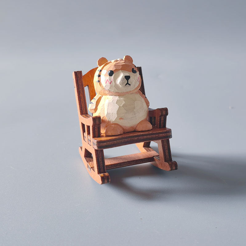 Wooden Animal Ornament with Mini Rocking Chair Decor