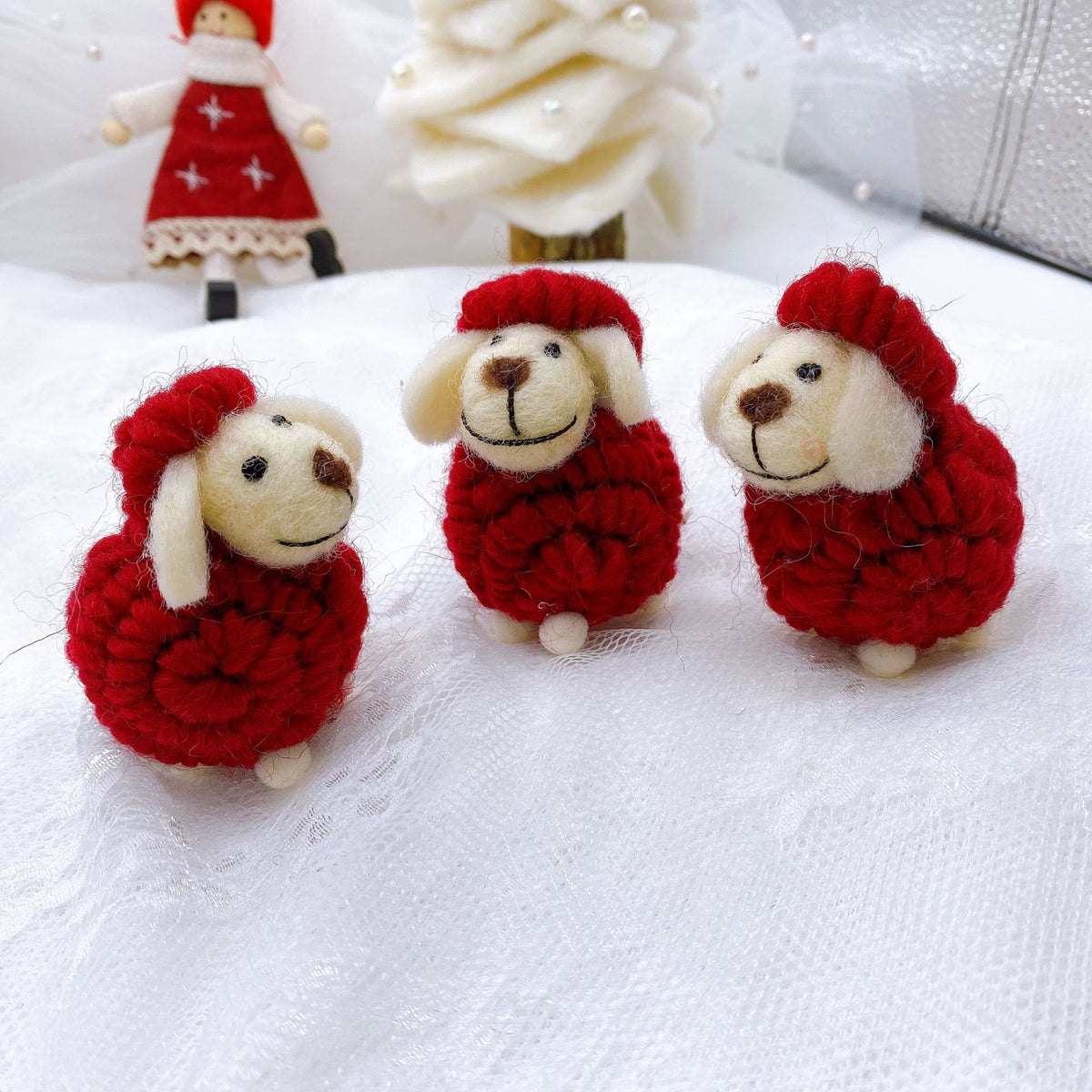 Christmas Wool Felt Lamb Ornament Cozy Tree Decor