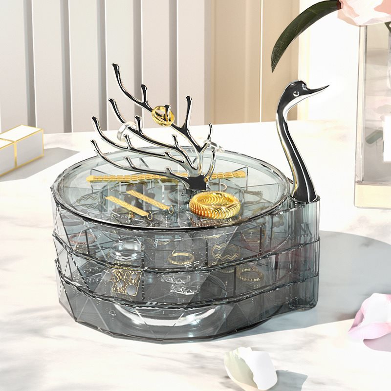 Swan Jewelry Organizer Box: Tiered Storage for Rings