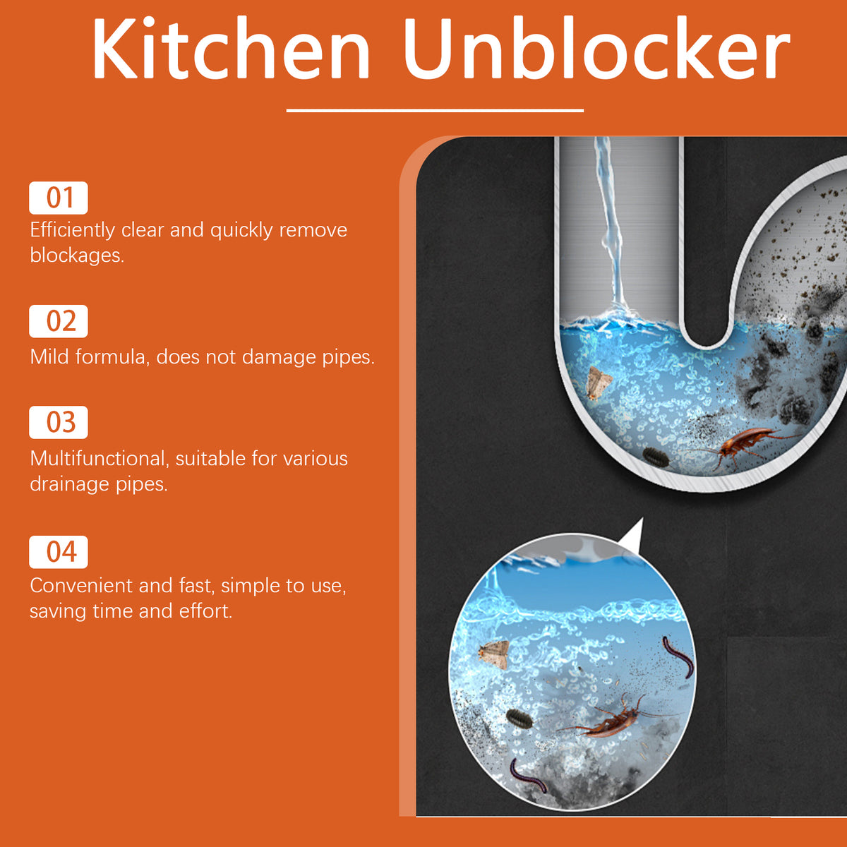 Drain Cleaner 100ml for Clogged Kitchen & Home Pipes