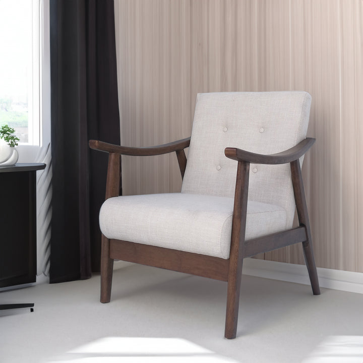 Mid-Century Tufted Linen Accent Armchair for Living Rooms