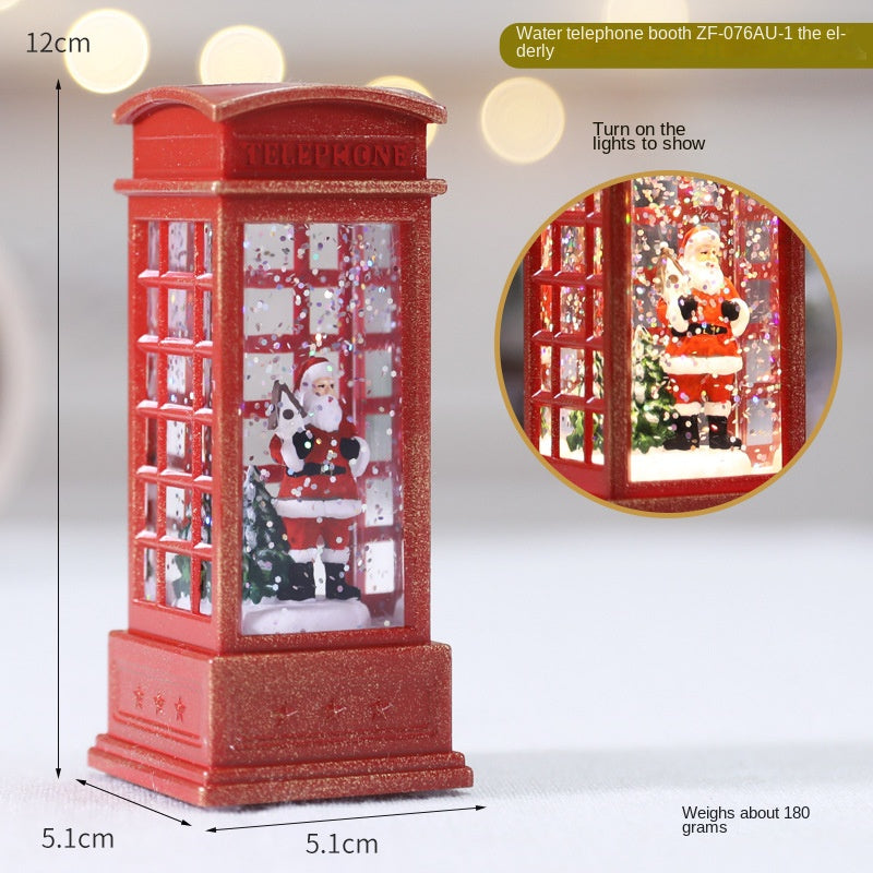 Lighted Phone Booth Christmas Ornament with Glowing Scene