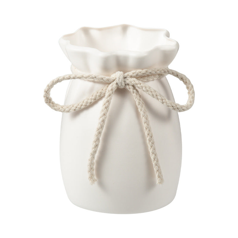 Matte Ruffled Drawstring Vase for Dried Flower Decor